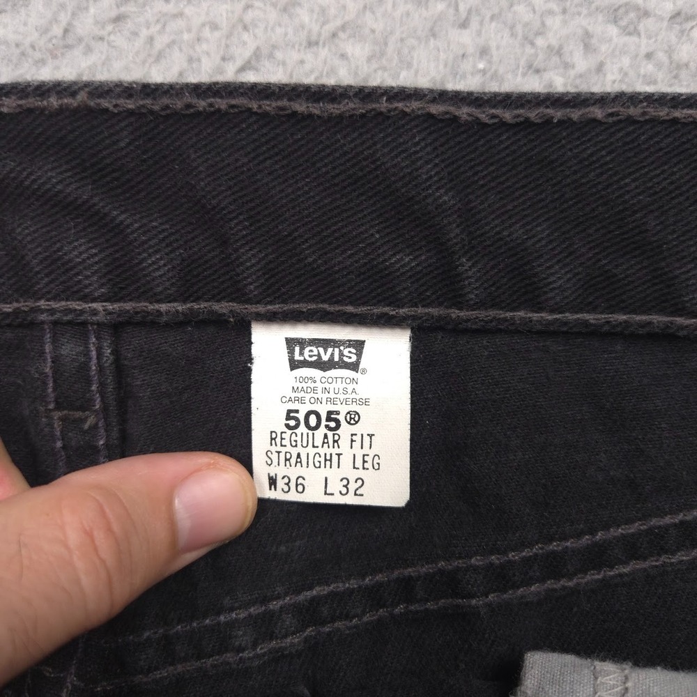 Levis 505 36x32 Black Regular Fit Straight Leg Men Jean Made in USA Vintage 90's - Picture 3 of 13